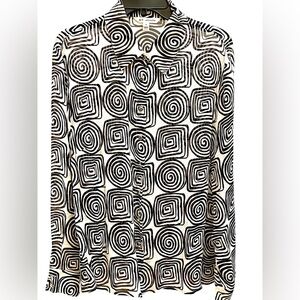 St. John 100% silk abstract circle geometric shirt